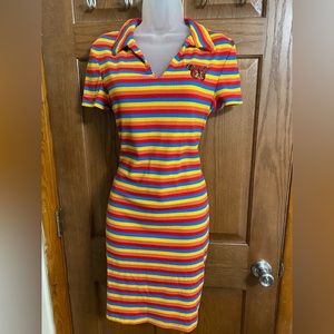 🌸2/$10 Rainbow Striped Dress with Butterfly Patch NWOT